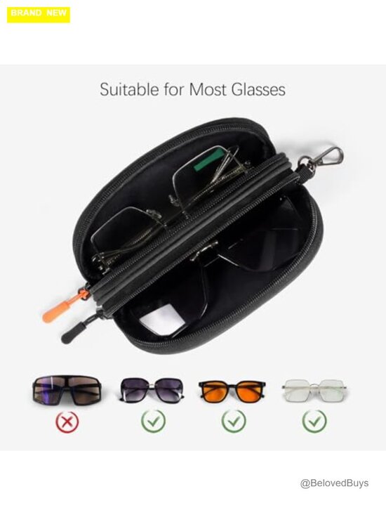 Double Eyeglasses Case with Keychain Clip - Soft Portable Sunglasses Pouch for main image 5